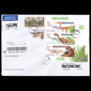 Dinosaur stamps Poland 2020 on circulated cover