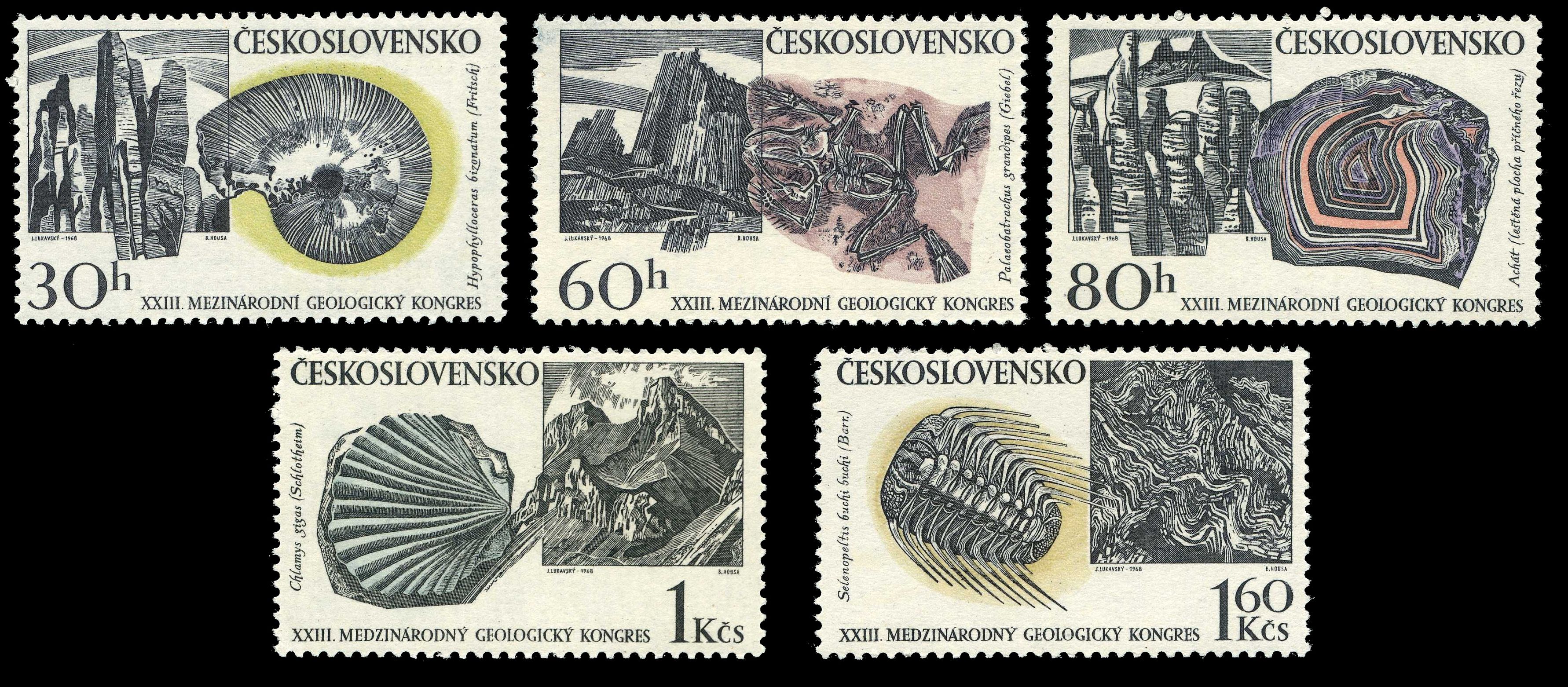 Fossils on stamps of Czechoslovakia