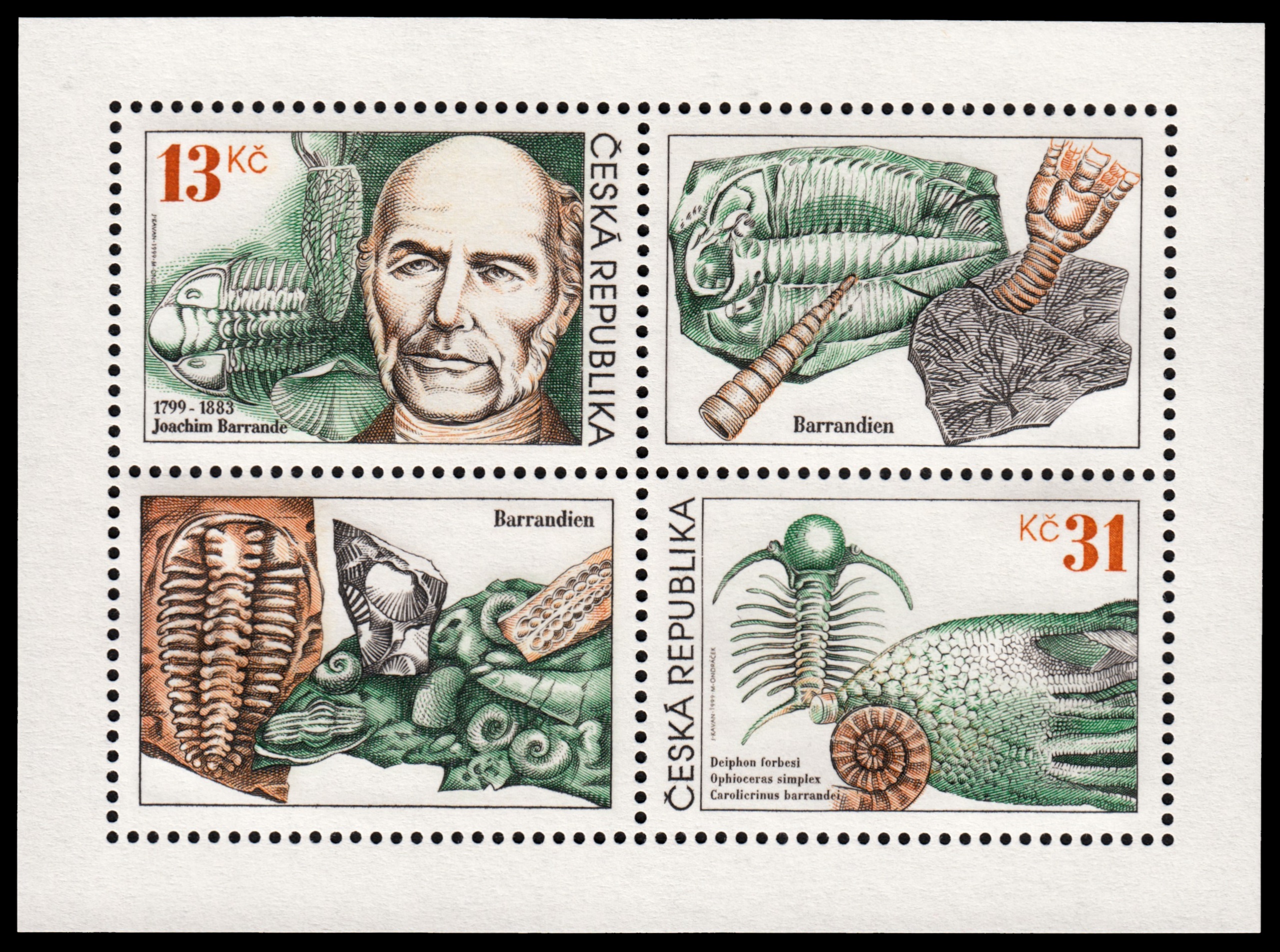 Joachim Barrande and trilobites on Mini-Sheet of Czechia