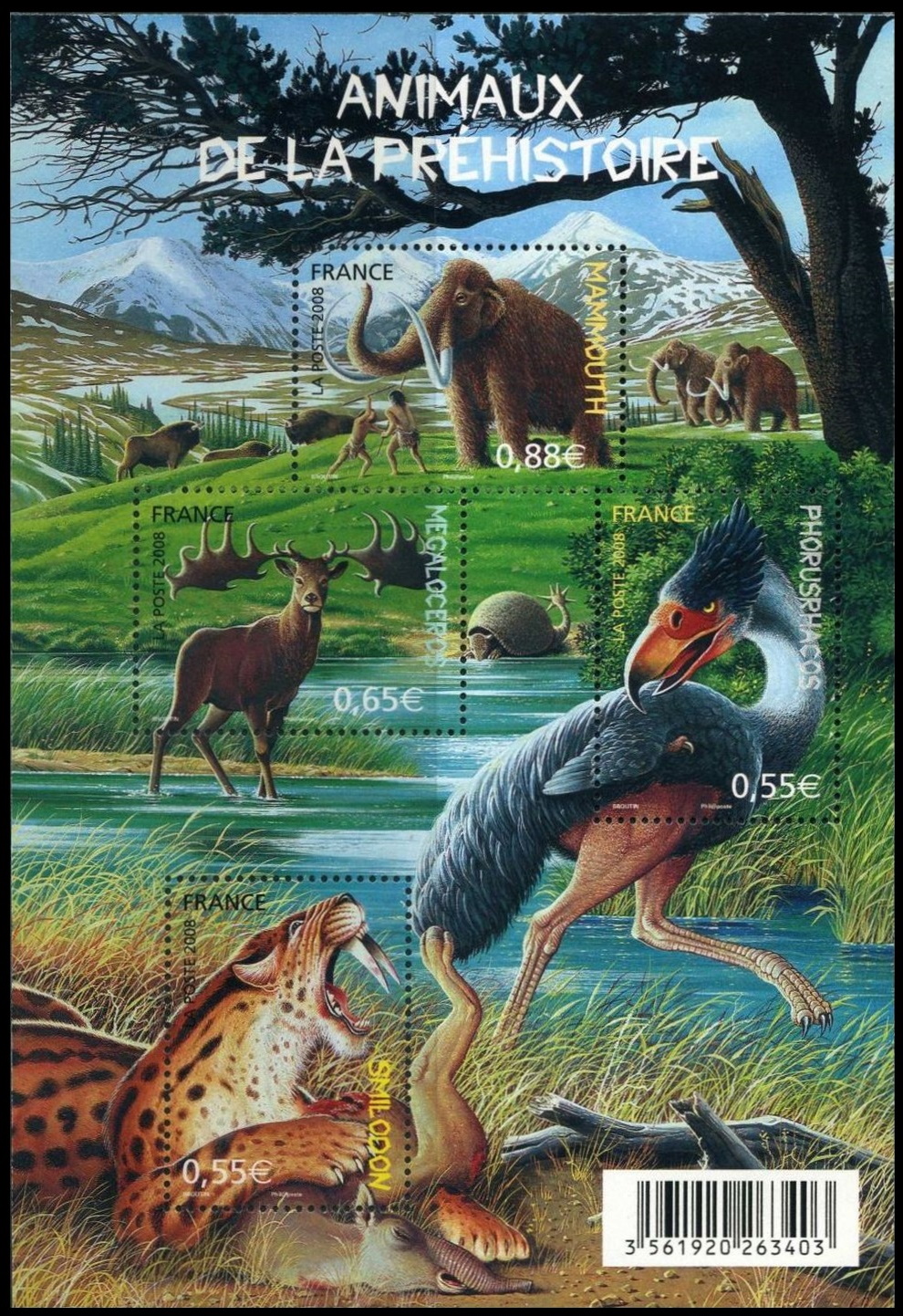Mini-Sheet with stamps of prehistoric animals of France