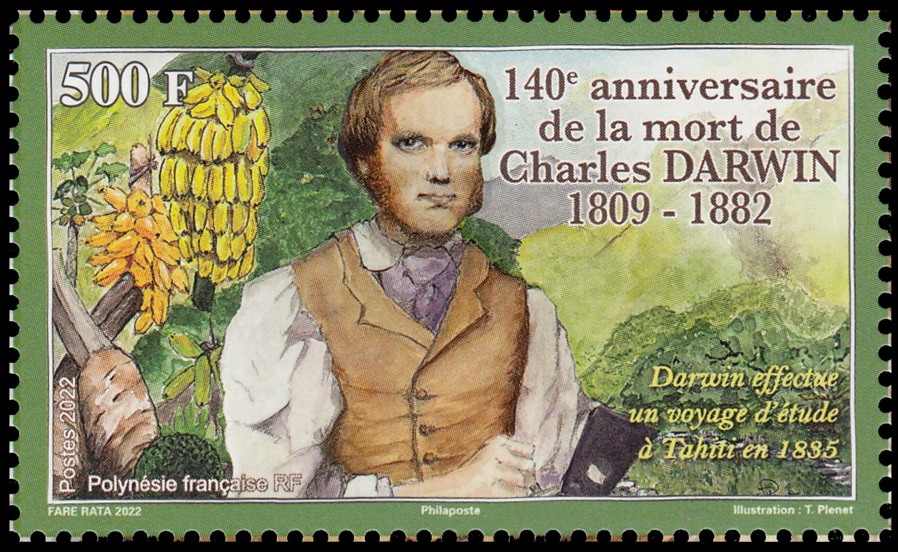 Charles Darwin on stamp of French Polynesia