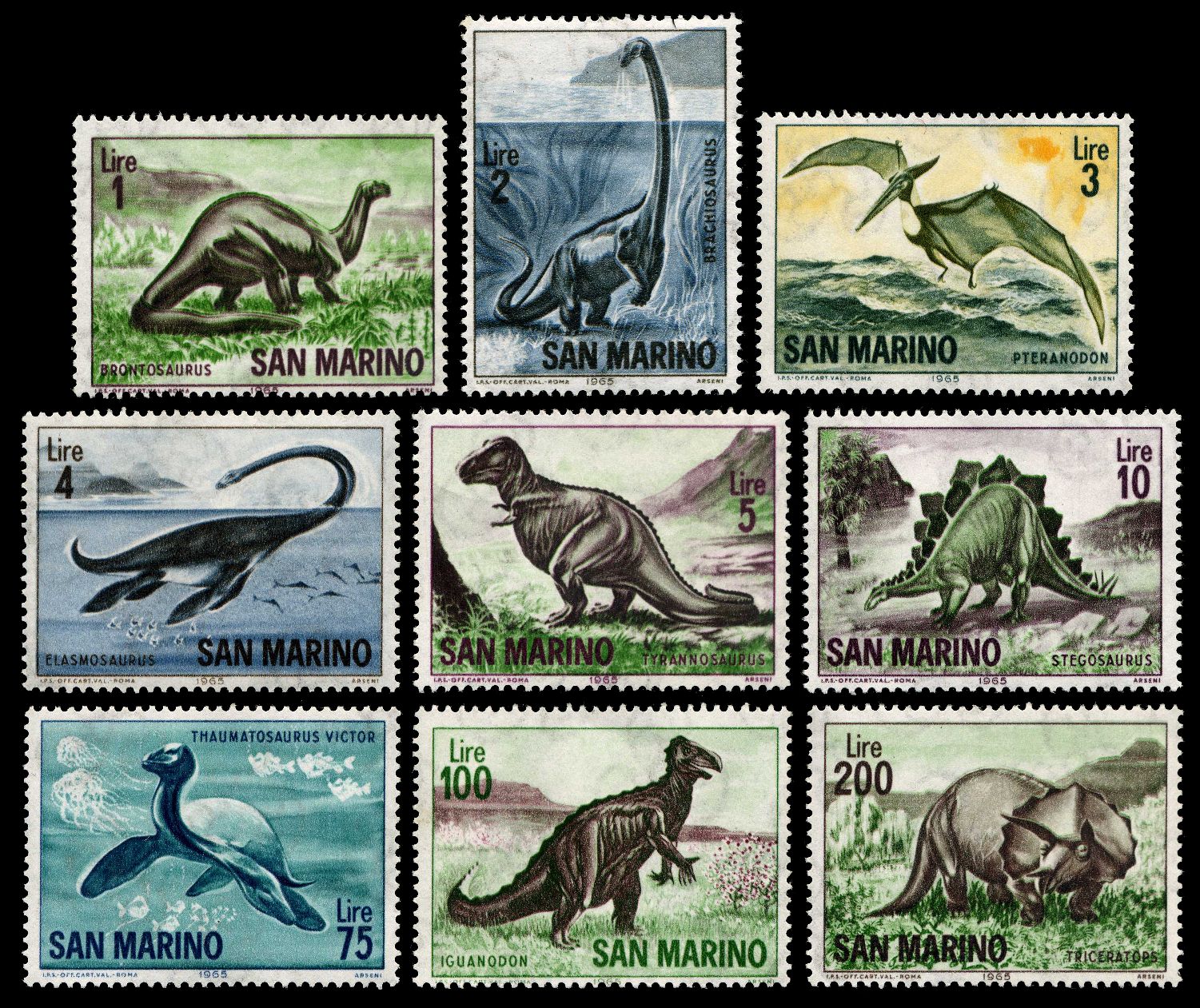 Prehistoric animals on stamps of San Marino