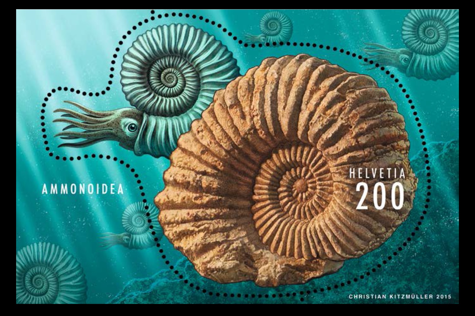 Ammonite on Souvenir-Sheet of Switzerland