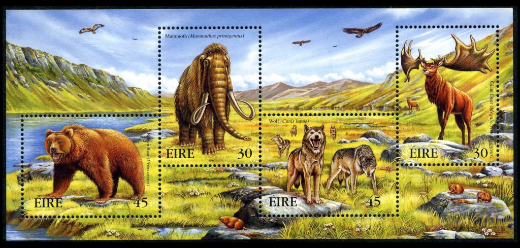 Prehistoric mammals on Mini-Sheet of Ireland