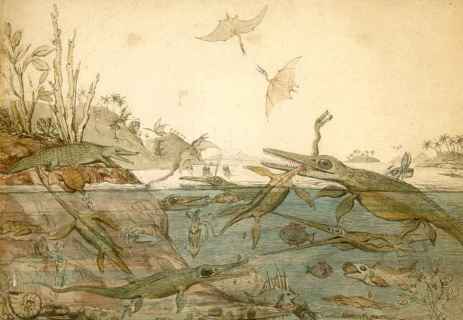 Duria Antiquior  by Henry De la Beche in 1830 - the first epresentation of a scene of prehistoric life