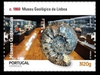 Jurassic Ammonite on stamp of Geological museum in Lisbon of Portugal 2019