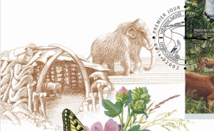 Mammoth on FDC illustration of Mezyn National Nature Park stamps of Ukraine 2019